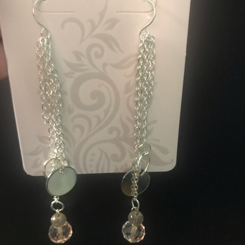 Pink Crystal Drop Earrings with Chains and Circles. ~Elegant Moon🌙 - Picture 3 of 6